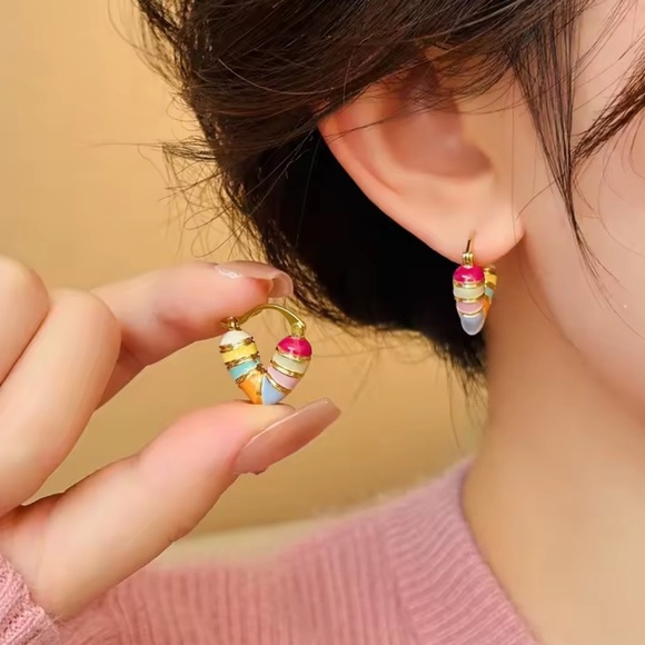 Radiant Multicolor Enamel Heart Hoops - Picture 2 of 5